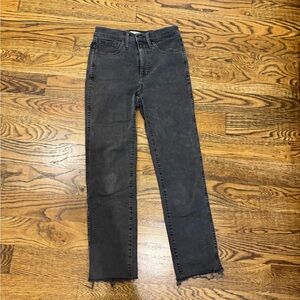 Madewell Stovepipe Black Frayed High Rise Jeans Size 25
